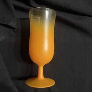 Blendo Orange Frosted Glass W/ Gold Rim Hurricane Goblets -Set Of 7 Glasses MCM